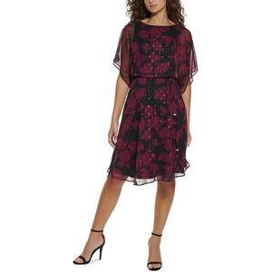 Jessica Howard Petites Womens Chiffon Blouson Fit & Flare Dress Size 8P